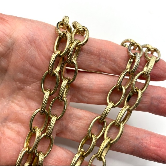 Gold Tone Double Strand Texture Link Necklace - Picture 7 of 8